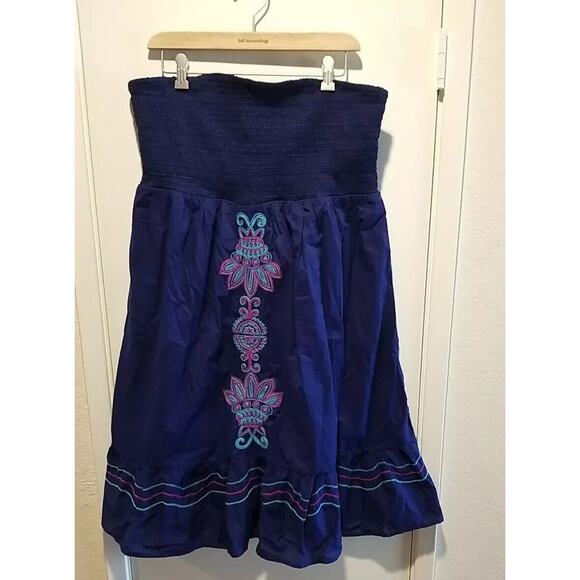 NWT Lane Bryant Blue Strapless Summer Dress Size 18/20 Embroidered Stretchy Top - Picture 1 of 9